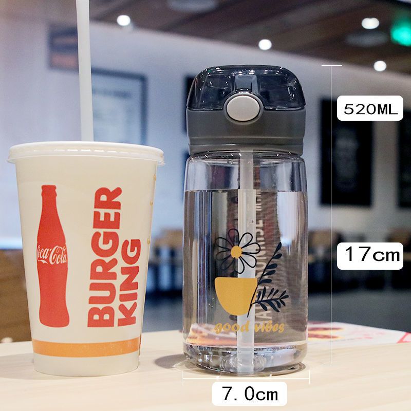 吸管杯儿童水杯上学专用高颜值杯子夏季便携韩版带提绳刻度塑料杯 紫红1360款520毫升 一个水杯