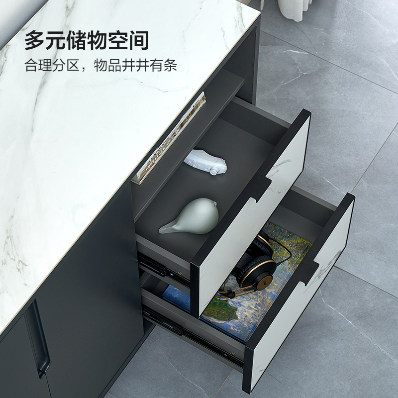 全友家居 餐边柜现代轻奢风客厅餐厅储物柜亮光岩板台面便捷柔光灯带家用沙发背柜