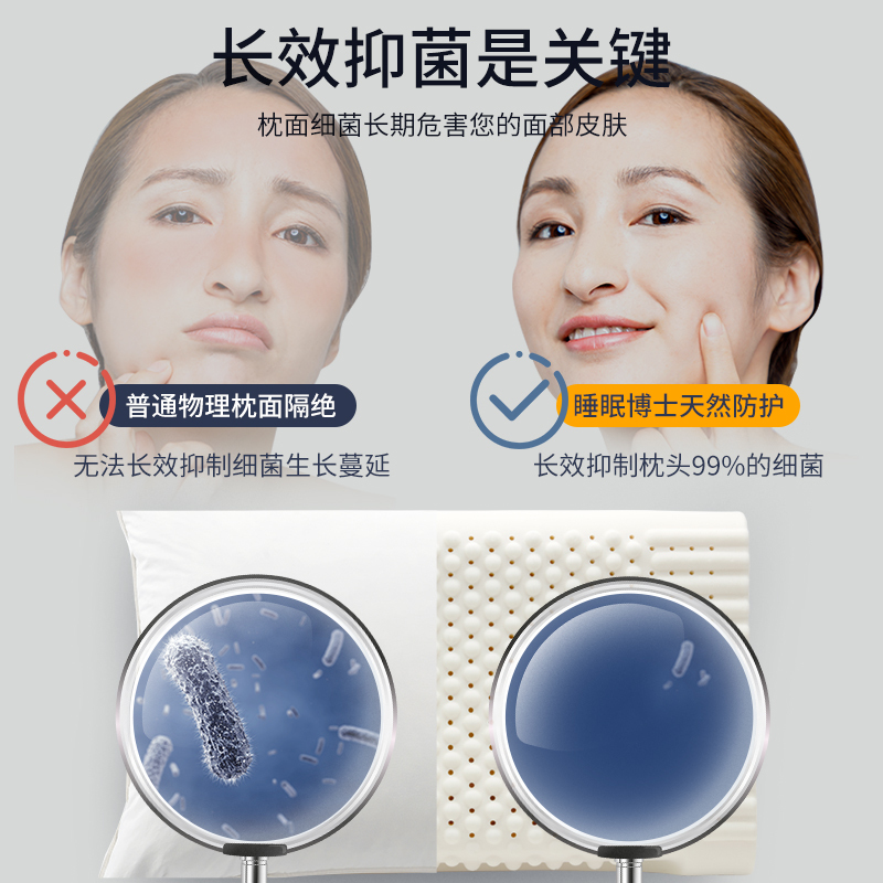 AiSleep睡眠博士 乳胶释压按摩枕 成人枕乳胶 护颈枕 颈椎枕 加长 枕芯/枕头 春季夏季秋季冬季