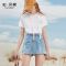 拉夏贝尔拉贝缇高腰牛仔短裤女装夏季新款韩版宽松a字休闲阔