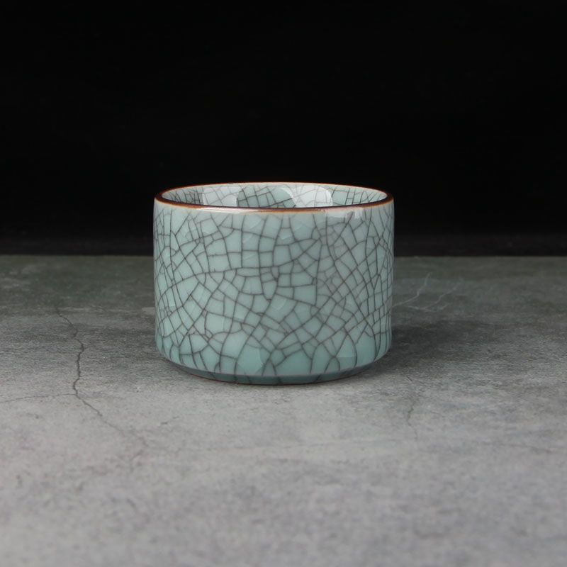 家用单个小杯功夫茶具品茗杯汝窑开片茶盏青瓷 开片哥窑直口杯(60ml)