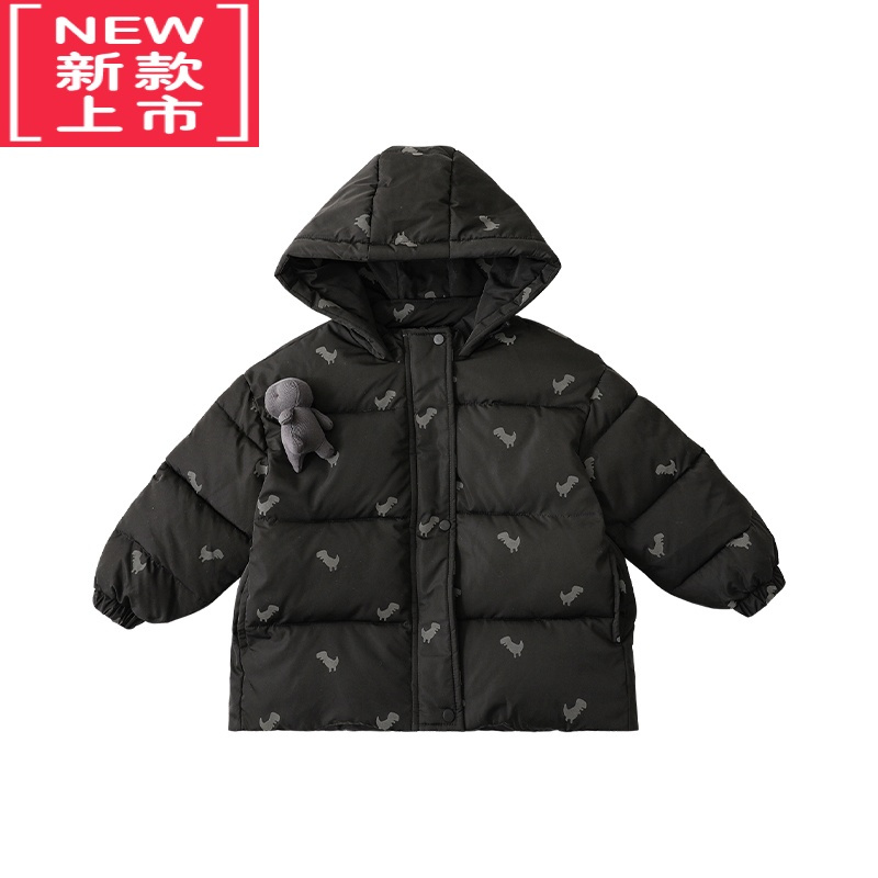 可莉允儿童可拆玩偶反光恐龙数码印花连帽防风棉服冬季男童棉衣外套