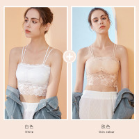 浪莎抹胸内衣女性感蕾丝美背吊带背心无钢圈防走光裹胸式文胸罩DT M适合80-100斤 白色+肤色