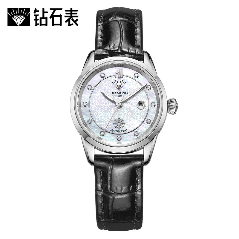 上海钻石牌diamond手表手表女自动机械女时尚优雅镶钻贝母3180钢带