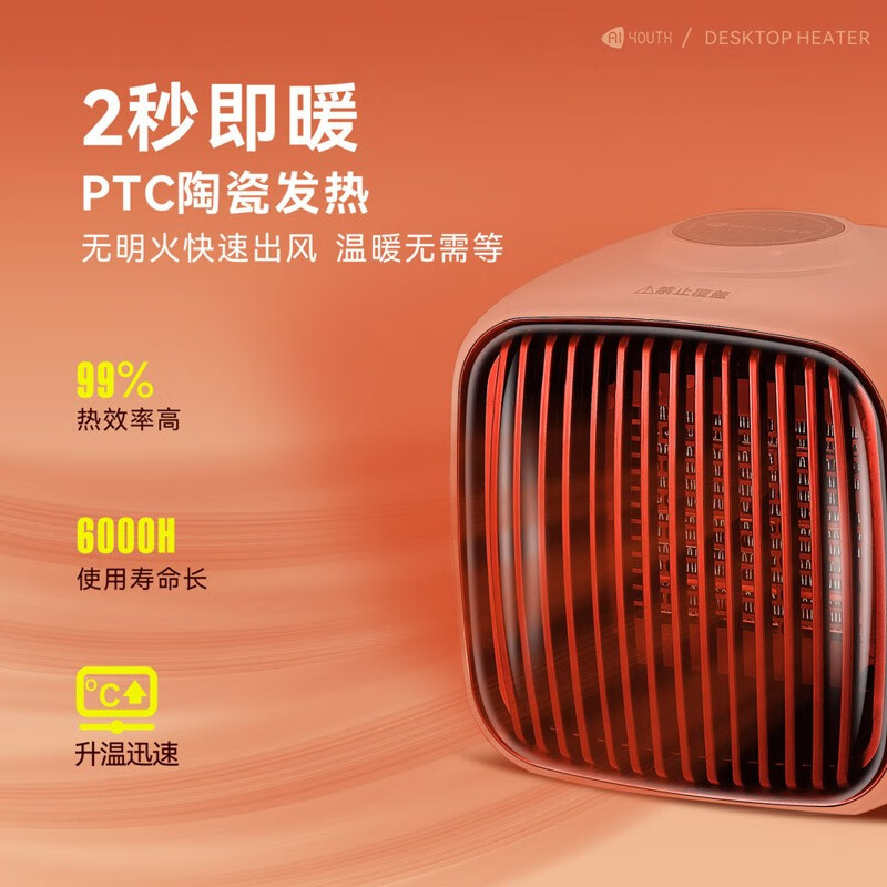 艾青春(AIYOUth)便携家用小型台式暖风机冬天取暖PH-N08C高清大图