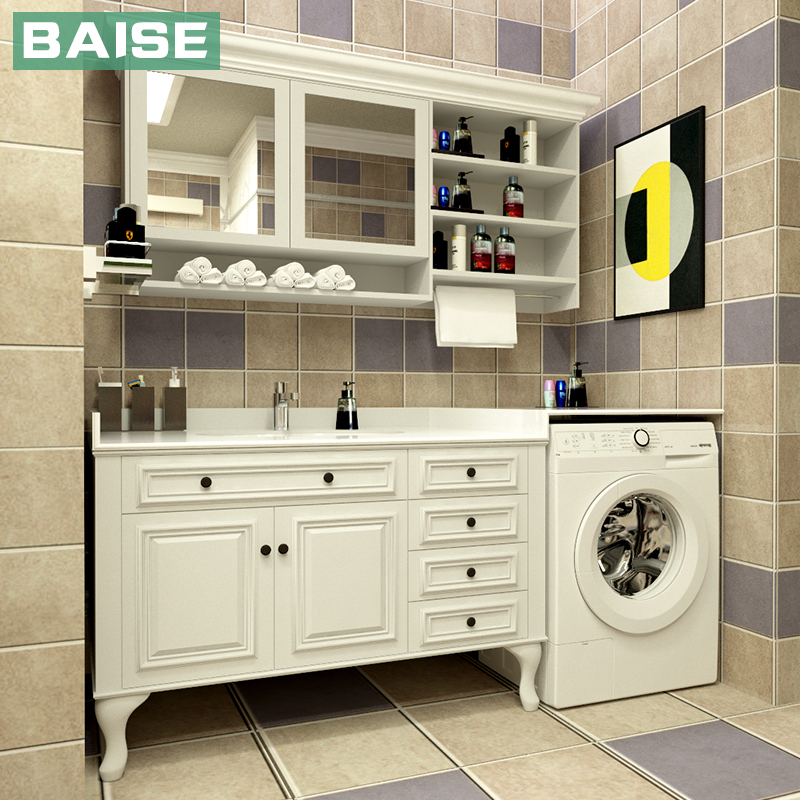 苏宁放心购美式洗衣柜组合卫生间实木洗漱台北欧洗衣机伴侣多功能阳台洗脸盆A-STYLE