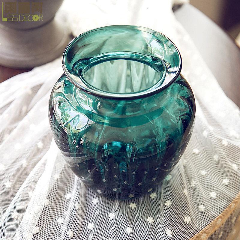 松石绿浮玻璃花瓶 手工制作彩色玻璃花器 精品装饰摆件