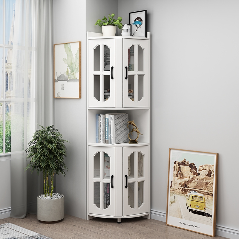 实木转角置物架客厅藤印象墙角拐角柜收纳小书架卧室落地三角形角落