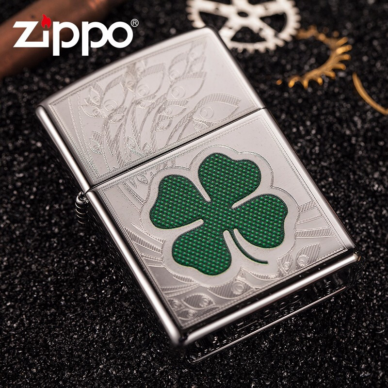 美国ZIPPO打火机 芝宝 幸运四叶草24699 银色 男士礼品