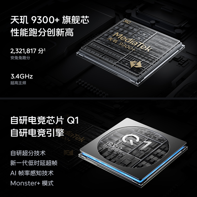 iQOO Neo9S Pro 12GB+256GB 格斗黑 全网通5G新品手机天玑9300+旗舰芯片自研电竞芯片Q1双芯120W闪充拍照游戏学生性能手机