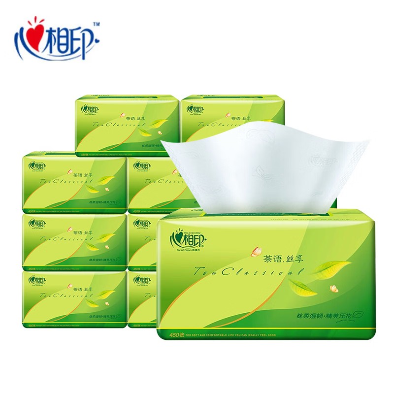 心相印茶语丝享系列抽纸餐巾纸面巾纸家用实惠装150抽3层12包 DT32150