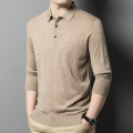 啄木鸟精纺80支羊毛衫春秋新款中年男士毛衣翻领长袖羊绒衫针织衫 E1188K驼色 2XL