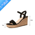 SUNTEK坡跟凉鞋女夏季网红2023新款时尚舒适防滑百搭公主高跟一字带凉鞋 黑色跟高8CM 34