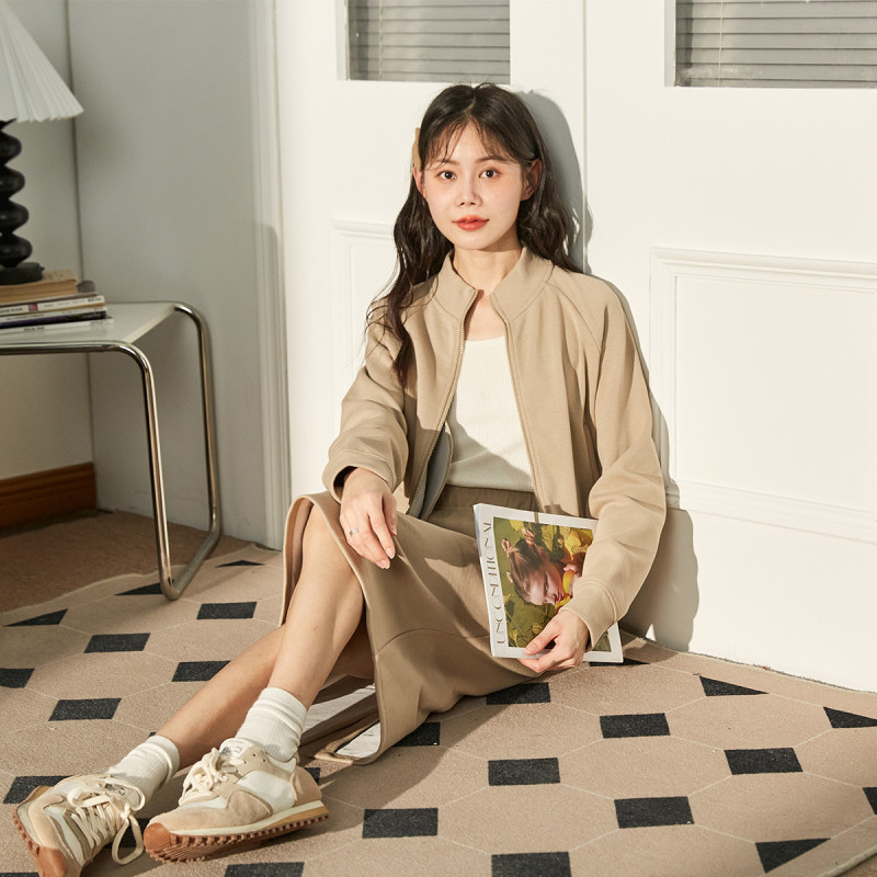 唐狮半裙女春装新款简约韩系立领外套开叉半裙时尚ins