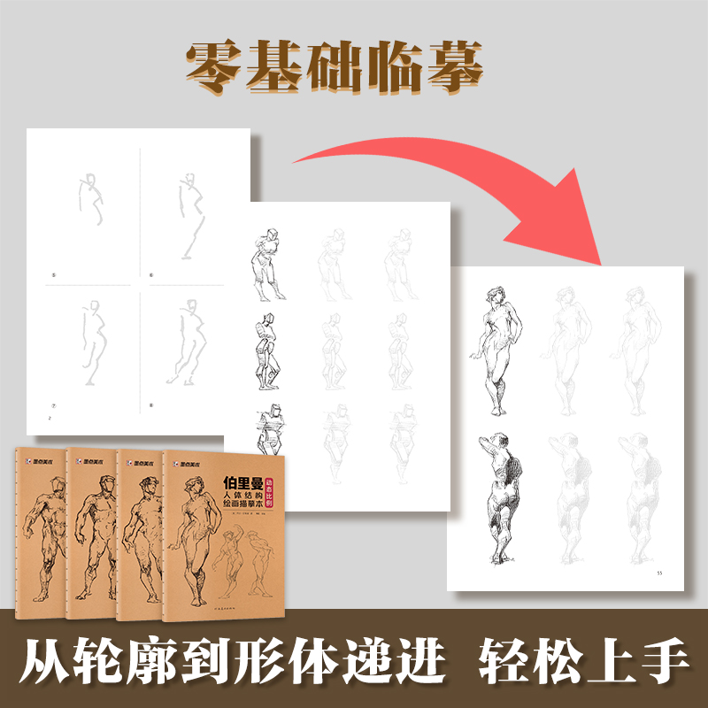 [正版]伯里曼人体结构绘画教学人体结构入门描摹本解剖动态骨骼透视艺考生美术生人体素描速写临摹基础初学者入门自学练习本高清大图