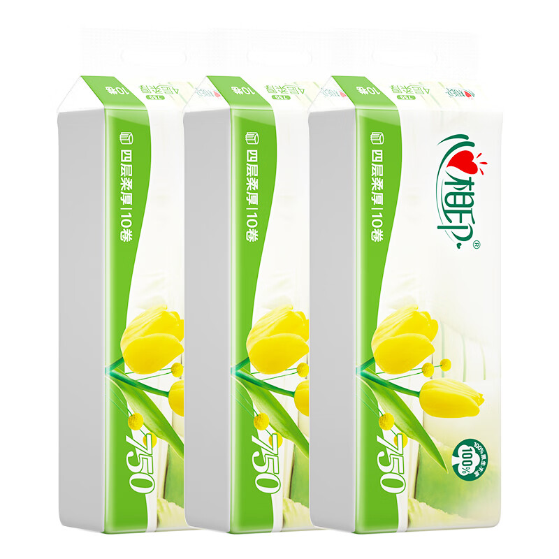 心相印 优选郁金香系列4层无芯卫生纸 75g/卷 10卷/提 3提装 LR910