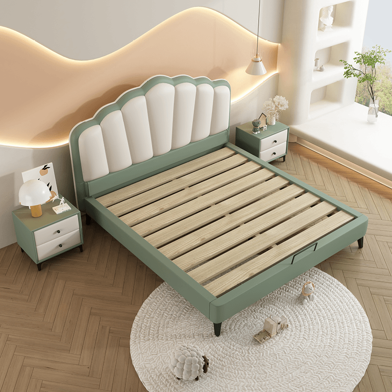 贝壳床小孩软包男孩女孩床粉色轻奢奶油风儿童房公主床高清大图