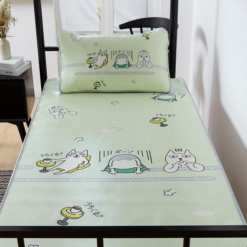 美帮汇款学生上下铺冰丝凉席寝室宿舍单人床0.9m1.0米空调席软席子 上下铺凉席-喵喵-果绿 1.0m（3.3英尺）床