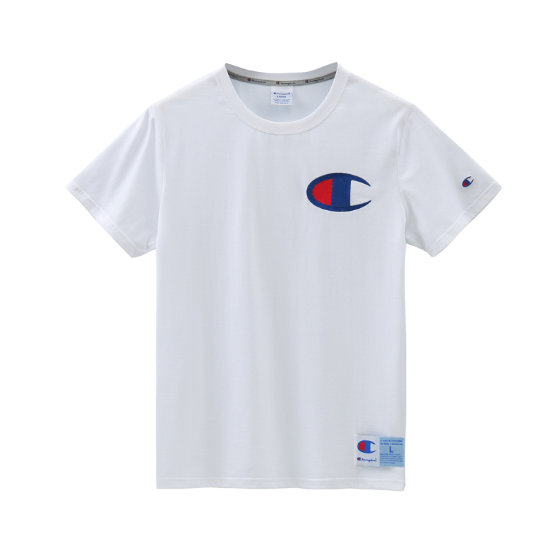 Champion 冠军夏季大C标刺绣情侣百搭休闲圆领短袖男士运动T恤衫
