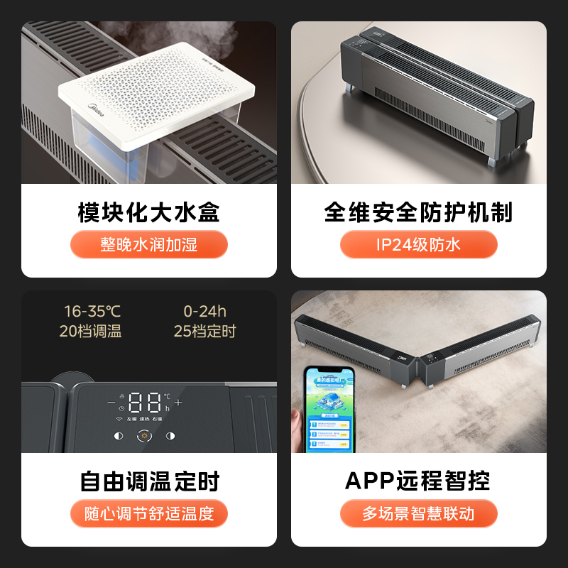 美的踢脚线取暖器NDT-GTX 3000W大功率超长热幕1.8米双核石墨烯发热恒温设计高清大图