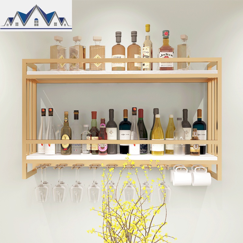 北欧铁艺实木酒架壁挂酒柜创意墙面上红酒展示架悬挂酒杯架置物架 三维工匠高清大图