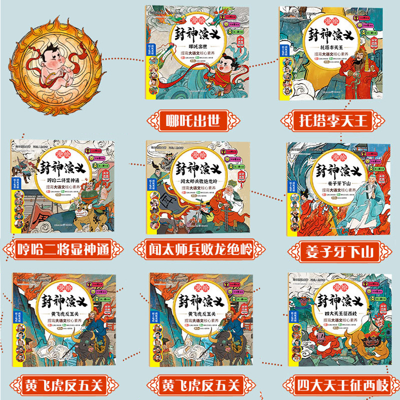 漫绘版封神演义[彩图注音全8册] [正版] 封神演义小学生版连环画绘本漫画封神演义全套8册 青少年版儿童彩图注音版漫画书