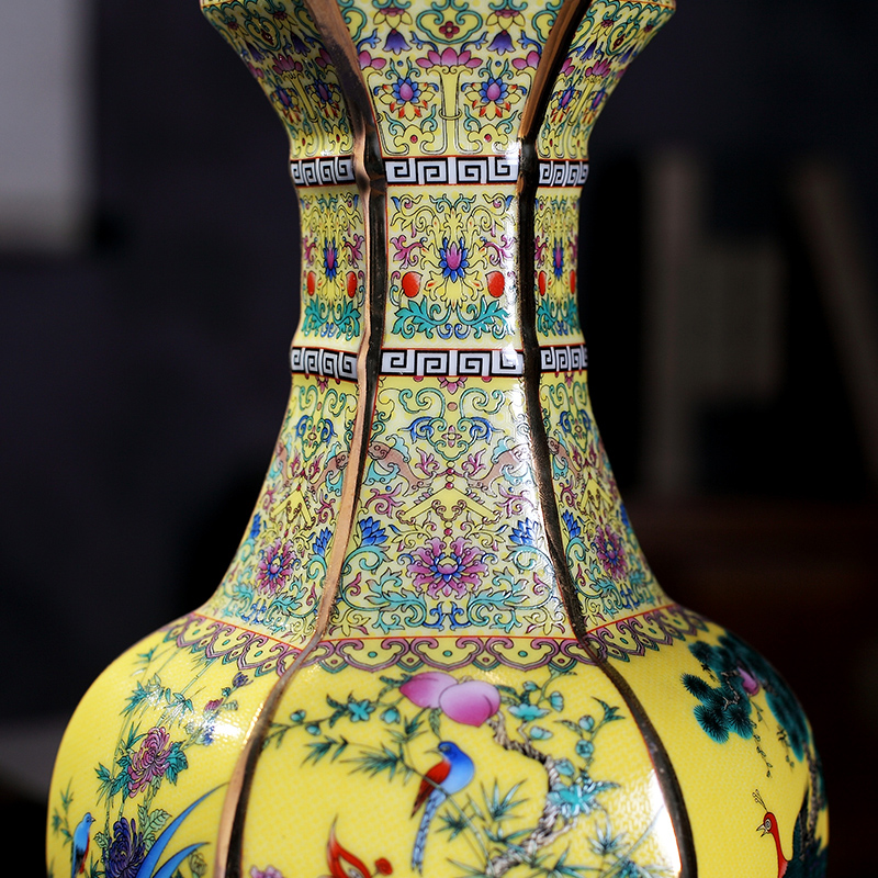 中式陶瓷器花瓶摆件珐琅彩景德镇客厅插花装饰品仿古董工艺品干花 三维工匠 10绿-新四方瓶-大高清大图