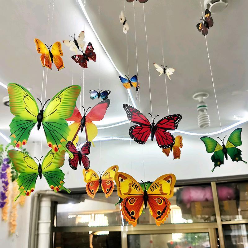 六一儿童节店铺装饰挂件蝴蝶商场橱窗教室幼儿园贴墙上吊顶布置 [蝴蝶飞飞]套餐--梦幻紫
