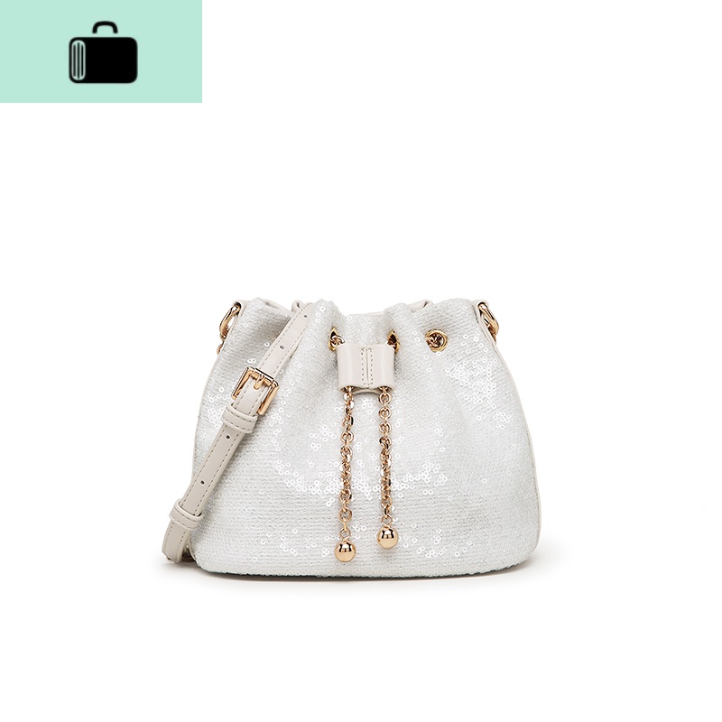 水桶包包女2020新款潮夏天高级感洋气百搭ins链条包女单肩斜挎包NEW LAKE 粼光白女斜挎包