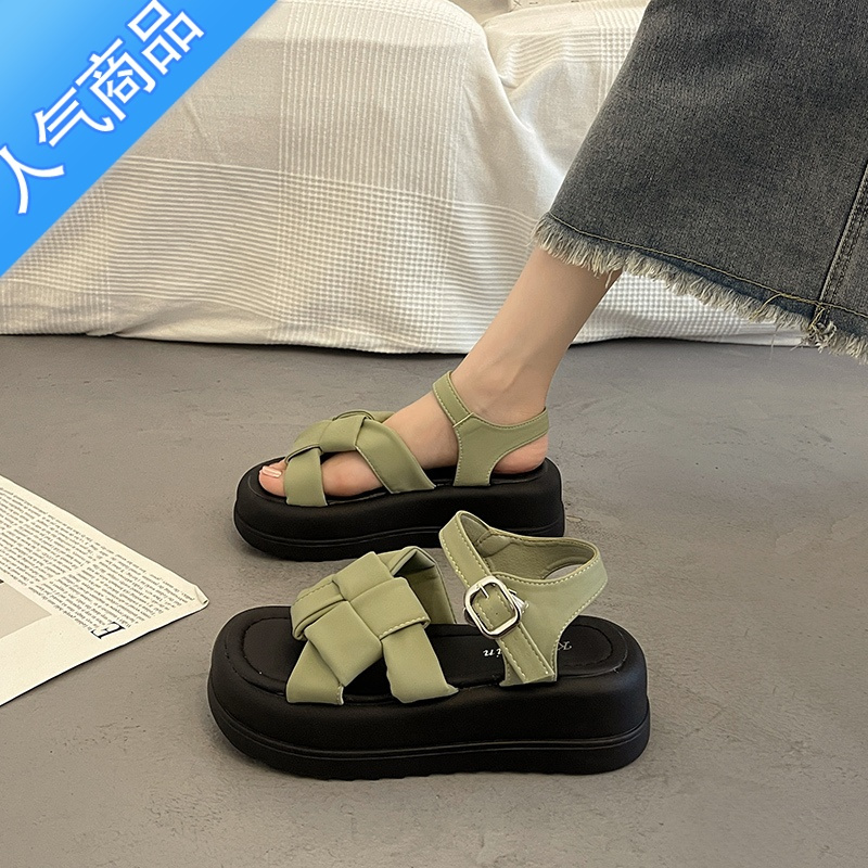 SUNTEK仙女风绝美气质凉鞋女夏季外穿配裙子2023新款法式松糕厚底罗马鞋