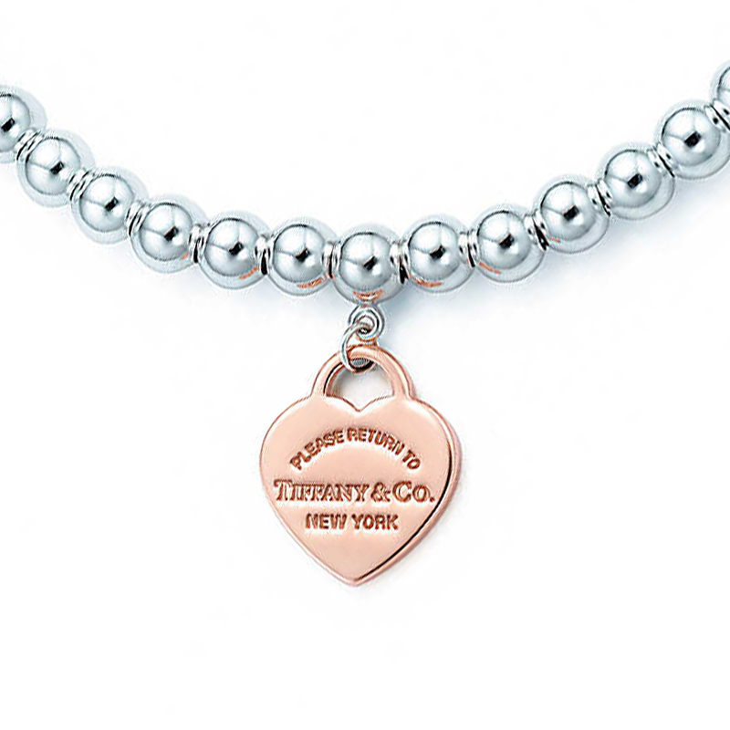 [直营]TIFFANY&CO.蒂芙尼 925银 欧美风格 女士金属心型吊饰纯银串珠手链 送恋人