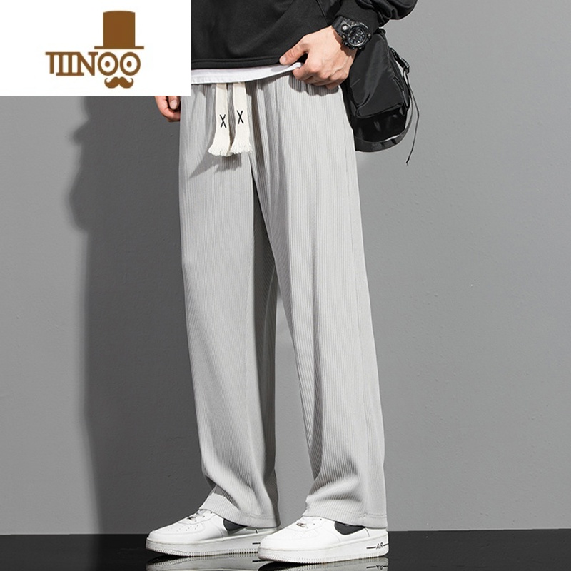 YANXU冰丝裤子男款夏季休闲长裤薄款百搭阔腿直筒西裤男士夏天运动裤潮 灰色 XL