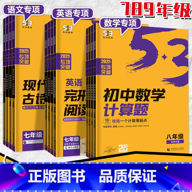 [语文专项]现代文阅读&古诗文阅读 八年级/初中二年级 [正版]2025五三初中英语数学语文专项七八九年级完形填空与理解