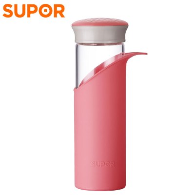 苏泊尔(SUPOR)纤巧耐热玻璃杯KC35AV1 时尚简约便携出行运动健康防滑硅胶杯套手提水杯纤巧随行杯学生办公杯晶韵系