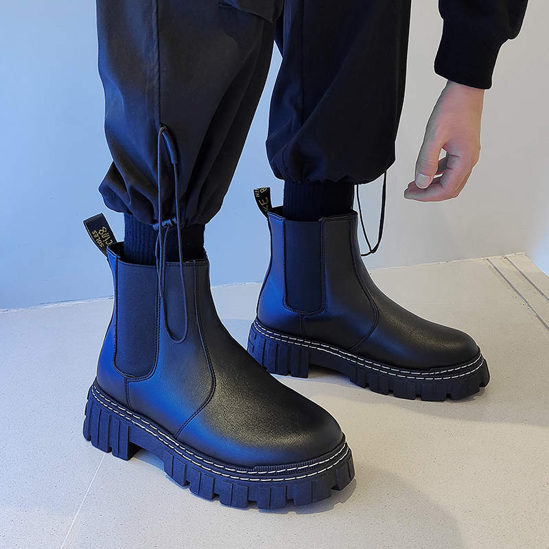 枫述切尔西男靴冬季马丁靴男士烟筒靴子高帮厚底男鞋韩版潮流增高皮靴