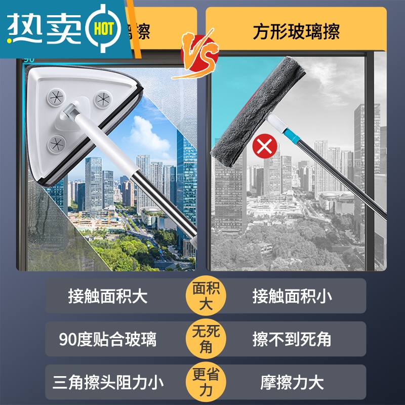 敬平擦玻璃器家用伸缩杆擦窗户擦洗高层窗外刮水器保洁专用清洁工具 [白]五节杆2.3米[雪尼尔2+珊瑚绒2+刮条高清大图