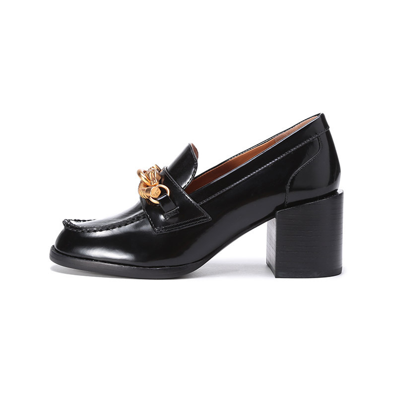 托里伯奇toryburch奢侈品tb女鞋皮革马头装饰jessa粗跟乐福鞋皮鞋