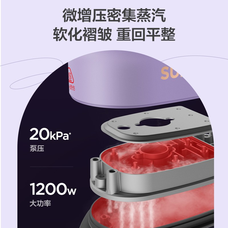 苏泊尔(SUPOR)挂烫机1200W大功率干烫汽烫快速除皱定型电熨斗 家用手持蒸汽熨烫机ST90BR-12