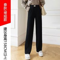 阔腿裤女春秋新款高腰垂感宽松小个子直筒休闲拖地裤子 S【建议70-95斤】 黑色-常规【春秋款】