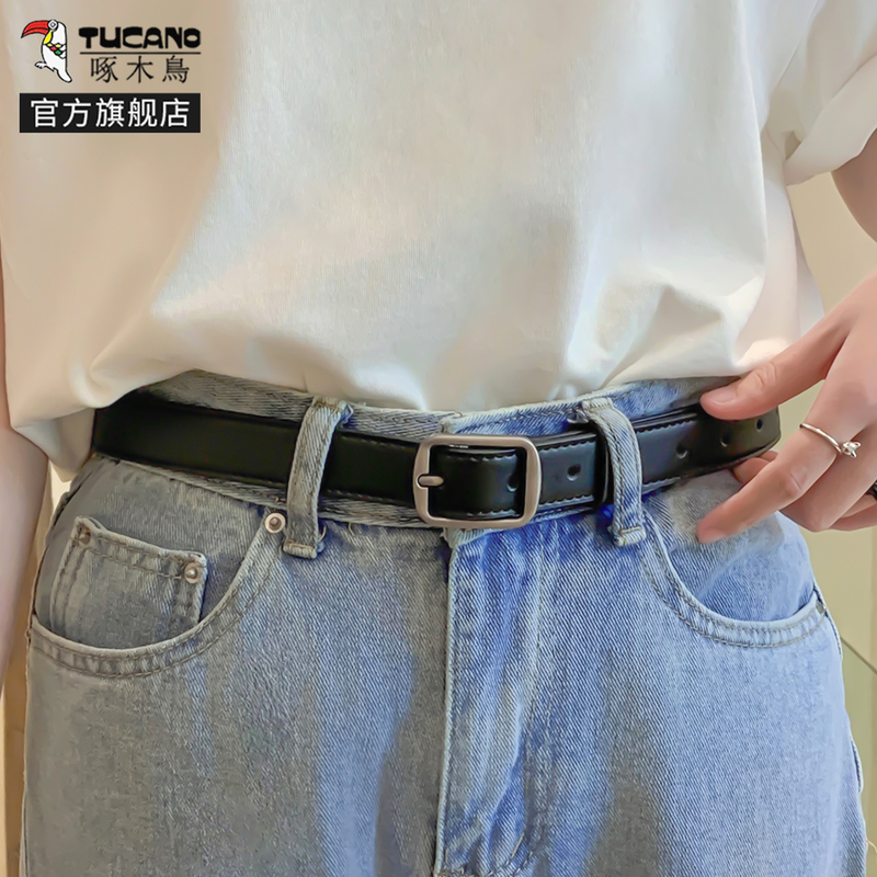啄木鸟皮带女款真皮潮流裤带百搭腰带韩版学生ins风装饰配牛仔学高清大图