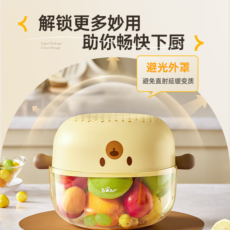 小熊沥水篮米黄色CX-JE013-P01镂空设计冲洗便捷高清大图