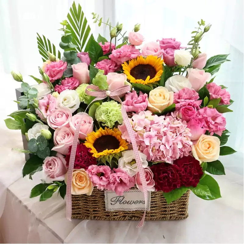 采蝶轩康乃馨向日葵混搭手提花篮绣球乔迁开业花篮速递同城全国生日