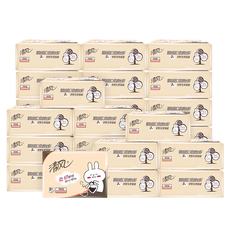清风 AR1OSBY萌宠系列180*120mm三层100抽亲肤抽纸 24包 整箱