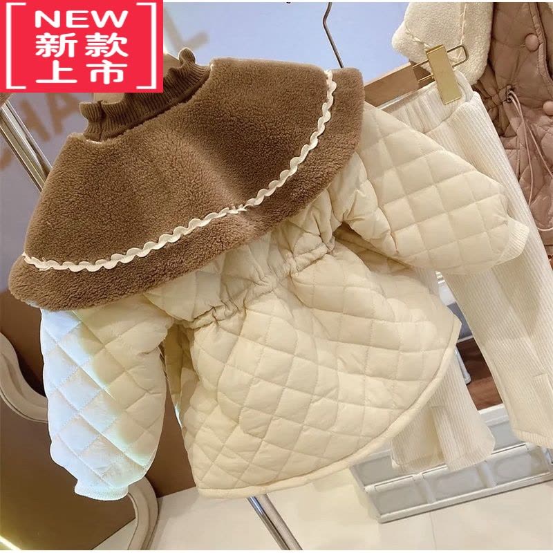 可莉允韩国女童派克服冬装加绒棉衣中小童棉袄女宝宝加厚收腰棉服外套潮图片