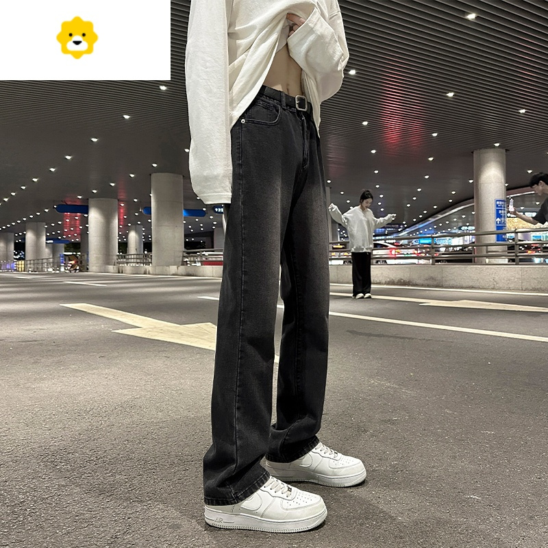 basket高街微喇牛仔裤男2023秋冬季复古直筒喇叭裤潮流水洗修身裤子