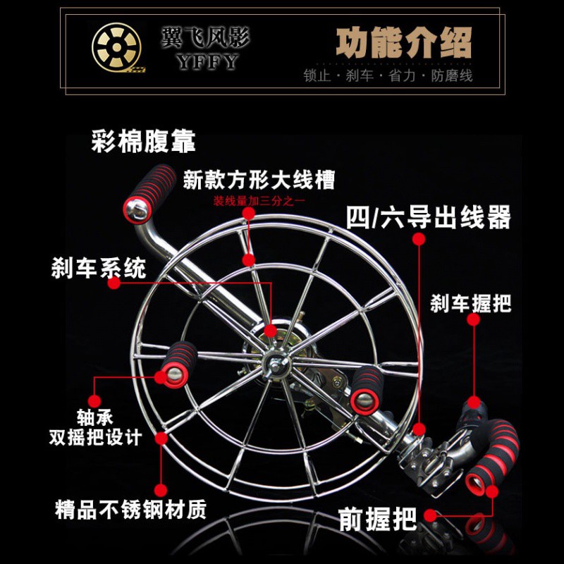 风筝线轮不锈钢背带轮大型放飞线轮四导六导带刹车轮凯夫拉线创意 三维工匠 背带轮专用背包高清大图