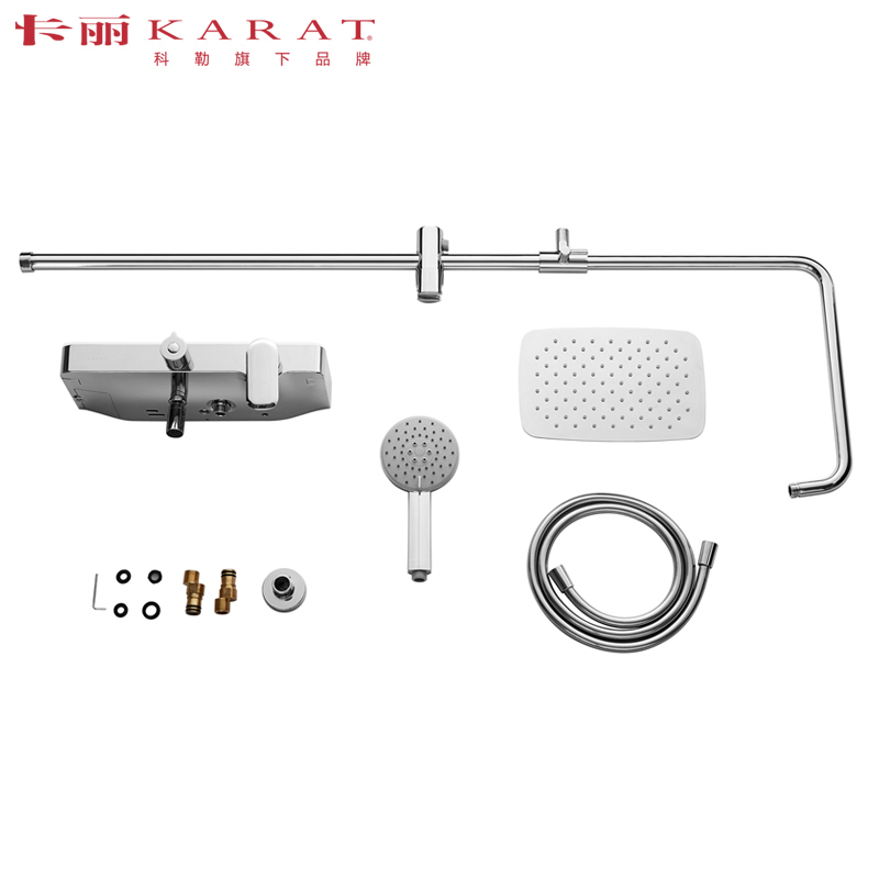 科勒旗下品牌KARAT卡丽卫浴梅瑞狄斯双花洒淋浴柱浴室挂墙式沐浴淋雨淋浴器花洒喷头套装21361T-CP