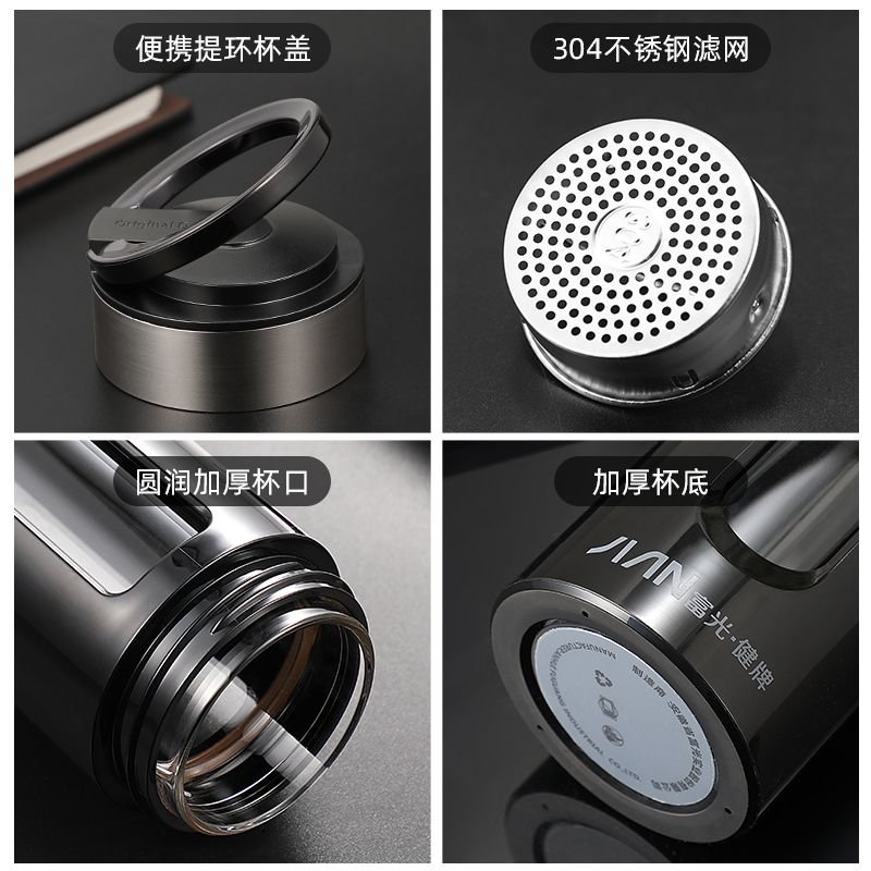 富光玻璃杯带提环大容量双层加厚耐热塑玻水杯便携车载过滤茶杯子高清大图