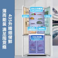 上菱435升十字对开四开门大容量家用电冰箱 60cm超薄平嵌底部前置散热 BQE435PWFL(岩白)