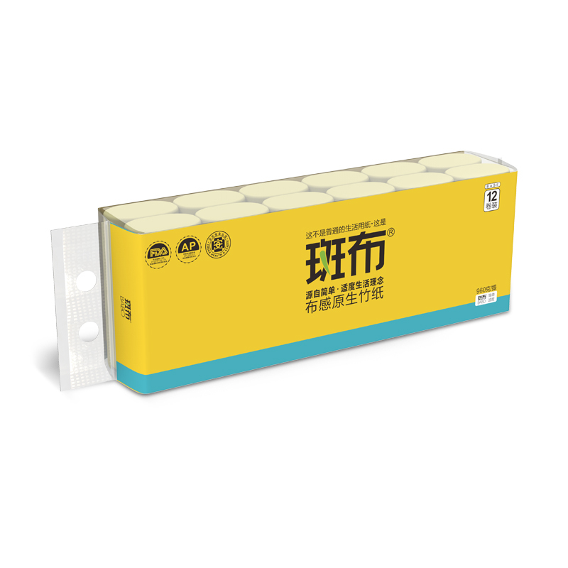 斑布彩色系列无芯无膜卷纸960g(12卷)